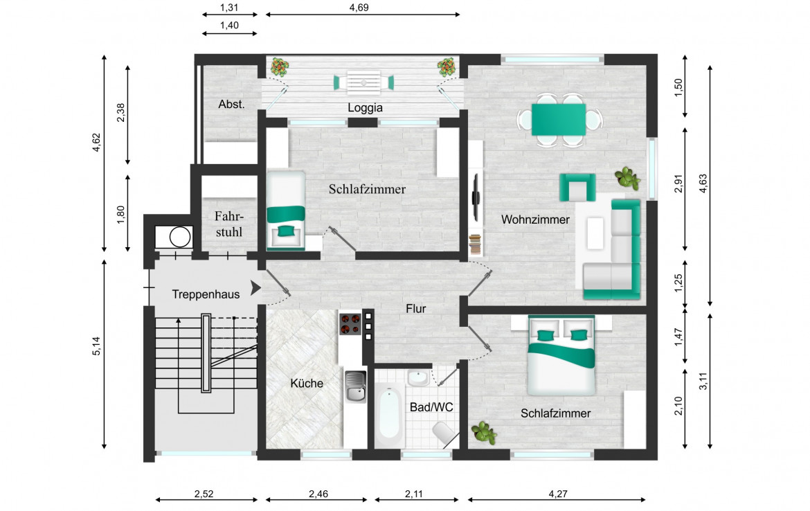 Aktueller Grundriss Wohnung Nummer 9 als 3 Zimmer